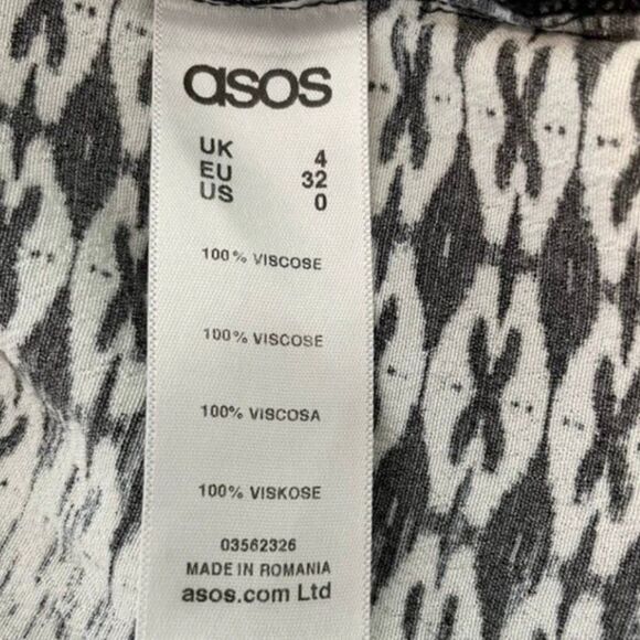 ASOS Empire Waist Mini Dress Black White Geometric Pattern Bell Sleeve 0 - Picture 6 of 7
